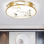 轻奢新中式 50cm大厅圆形全铜led吸顶灯 珐琅彩印花房间灯饰