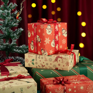 圣诞包装纸礼物礼品纸高颜值卡通儿童生日礼盒平安果牛皮包装纸