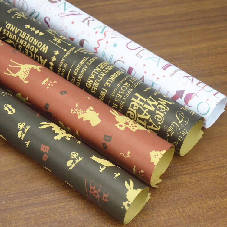 솔리드 컬러 레트로 크래프트 종이 선물 선물 상자 소년을위한 DIY 수제 꽃 꽃다발 스타일 포장지 가방 책 표지 종이