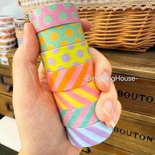 分装|日本mt 见学限定 和纸胶带荧光斜纹纯色波点 手帐拼贴装饰