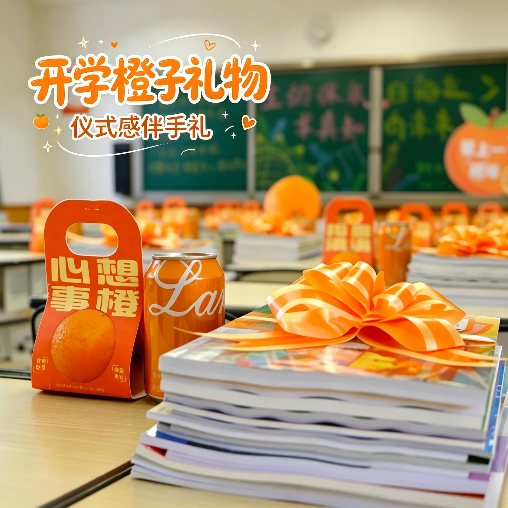 开学礼物手提橙子包装盒绑书拉花