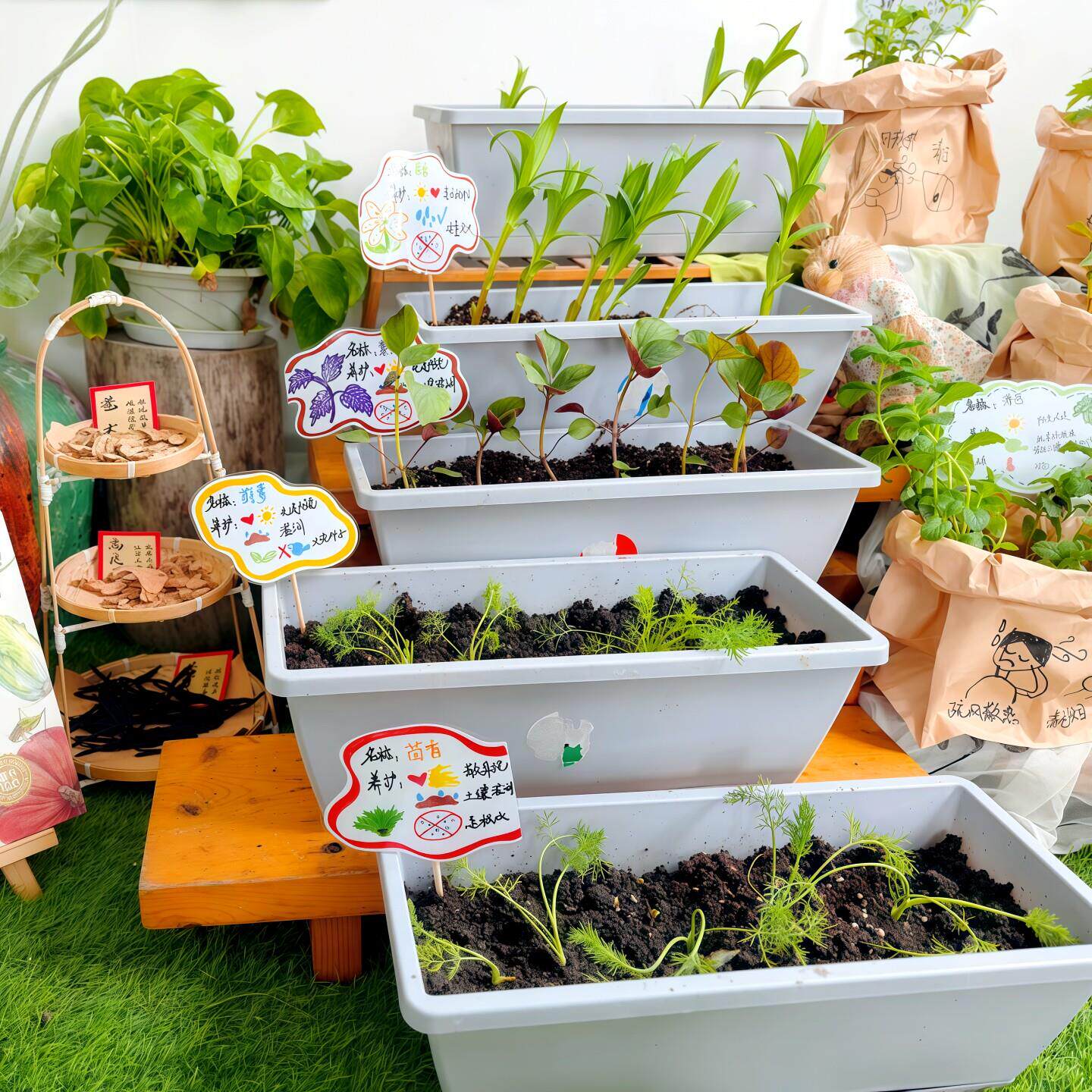 幼儿园自然角环创植物种植盆班级