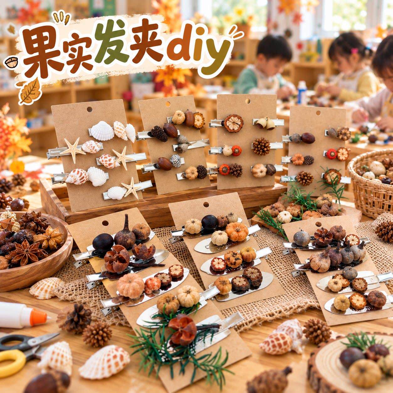 秋天创意手工diy天然果实发夹