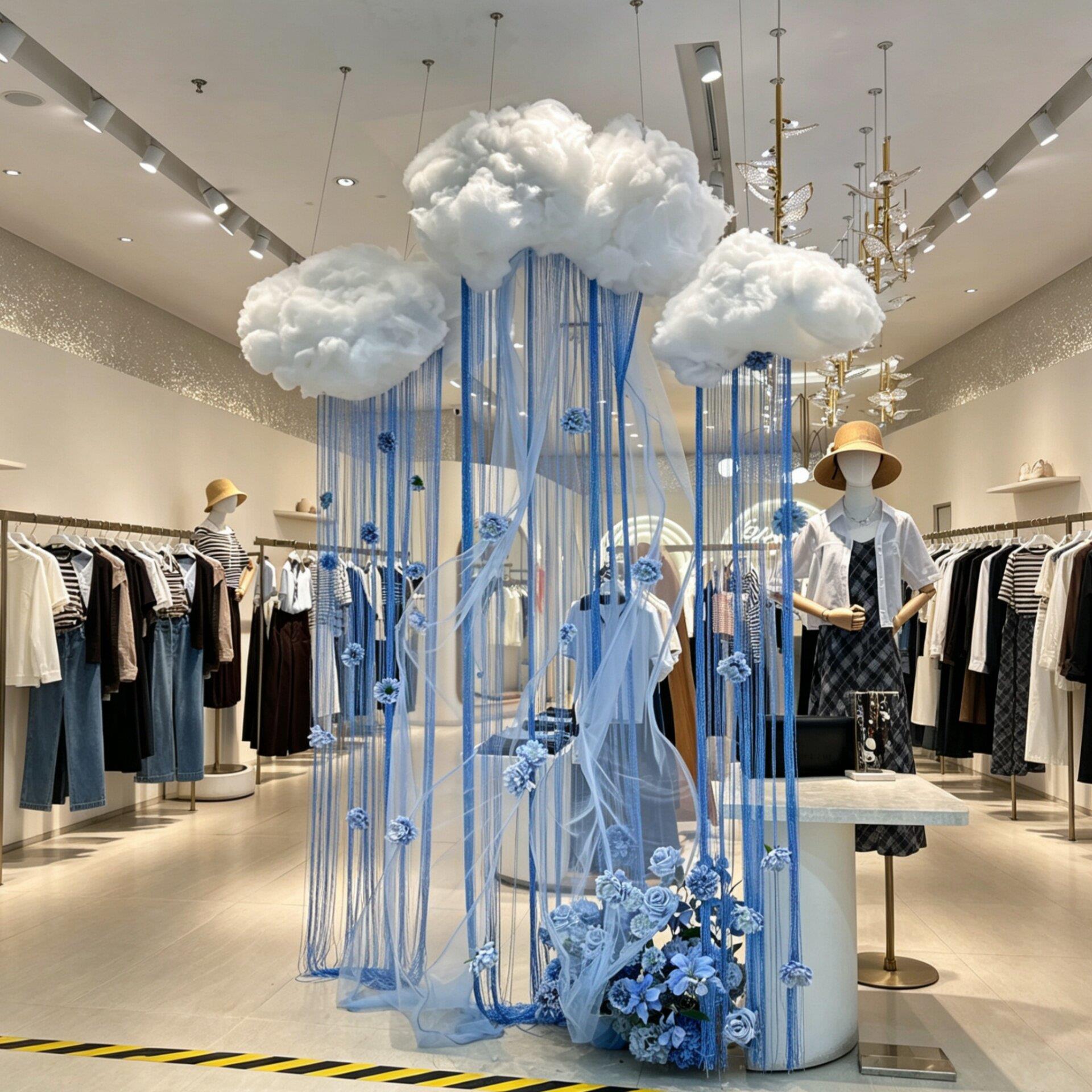 服装店橱窗云朵帘吊饰装饰商场