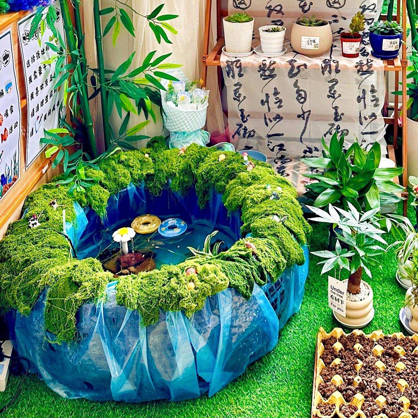 幼儿园水培观赏区环创蓝色塑料膜