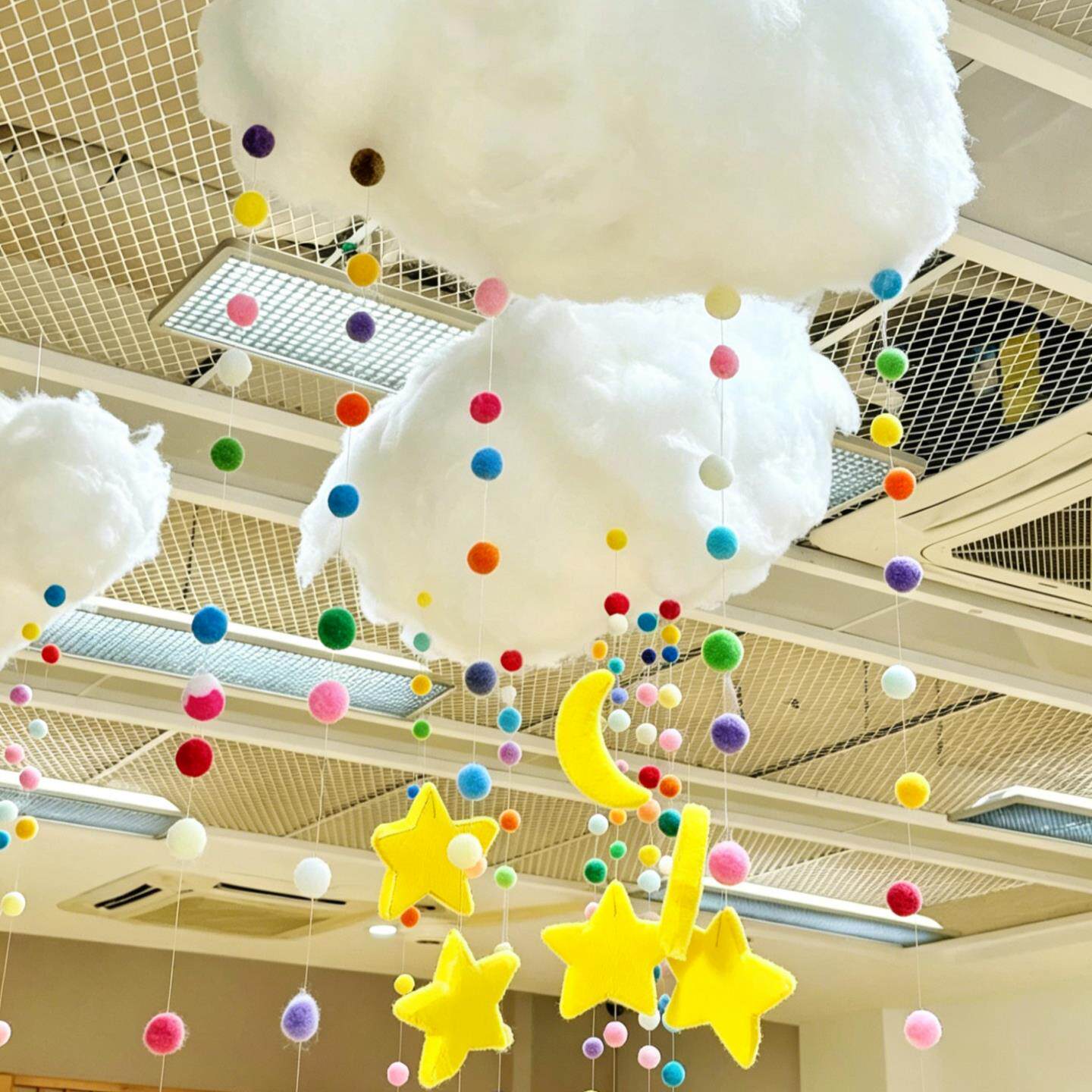 幼儿园手工diy棉花云朵环创吊饰