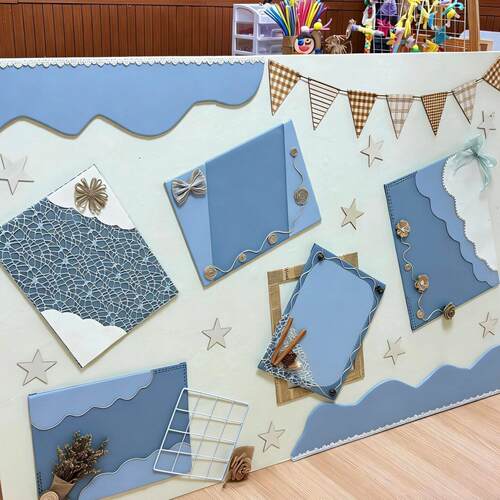 幼儿园蓝色系家园联系栏环创卡纸