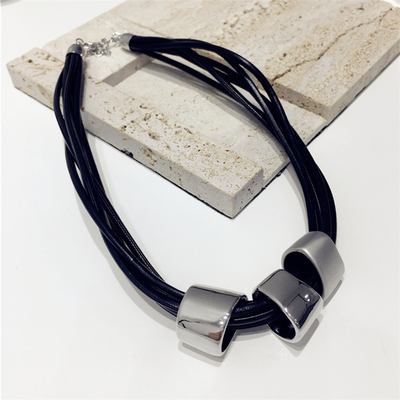 PU皮绳哑光光面立体方块几何项链