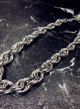 欧美夸张小众设计银色双层编织辫子项链锁骨链颈链饰品立体个性潮