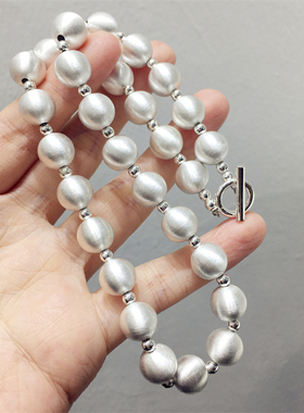 银色拉丝圆珠子串珠OT扣项链