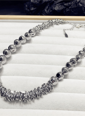 银色异型不规则串珠项链