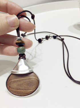 新中式复古高级感奢华天然木质水滴串珠可调节项链毛衣链挂件饰品