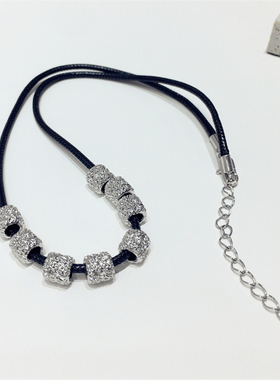 凹凸不平圆形立体管子黑绳短项链