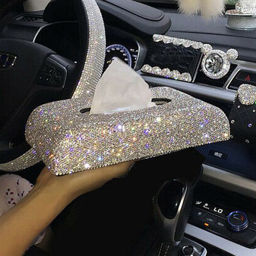 镶钻车用纸巾盒满钻水钻汽车内饰用品高级感装饰收纳盒