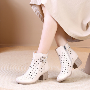 2026款真皮凉靴复古中国风女鞋春夏透气镂空凉鞋洞洞全牛皮妈妈鞋