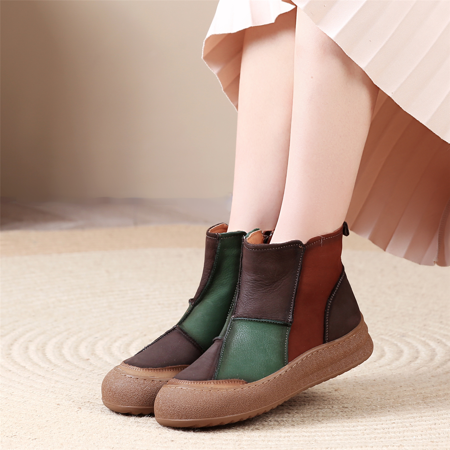 原创民族风女靴冬季真皮棉靴