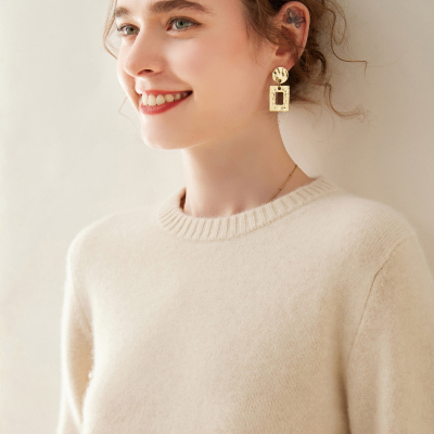 圆领100%纯山羊绒衫女双股加厚