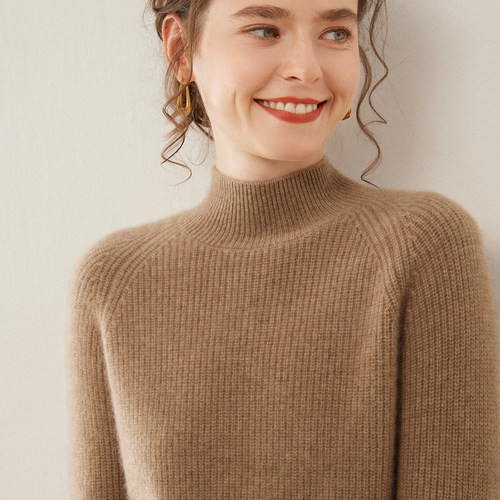 爆款~羊绒衫女半高领元宝针加厚