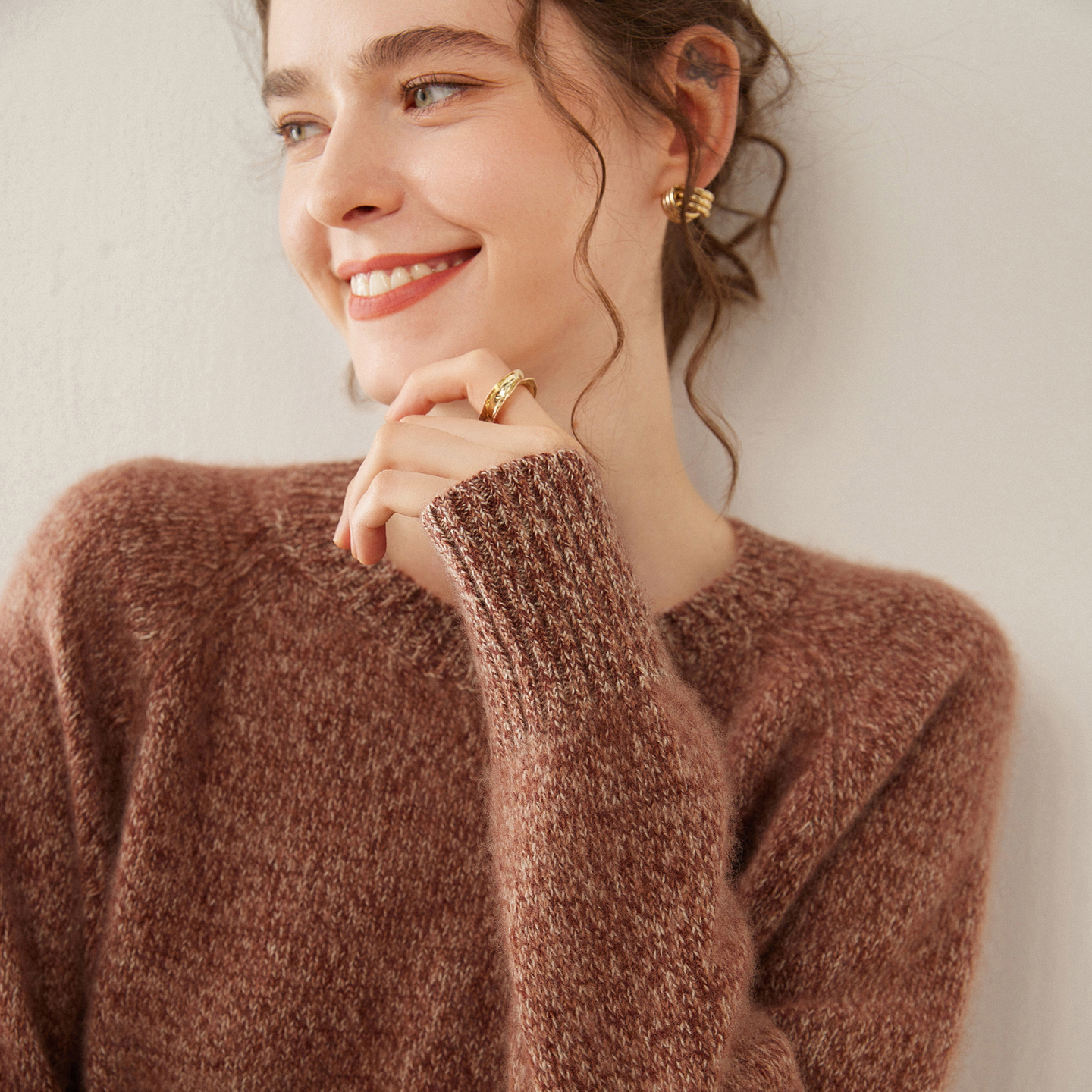 100%纯山羊绒衫女针织加厚毛衣