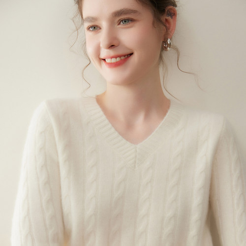 复古麻花100%纯山羊绒针织衫