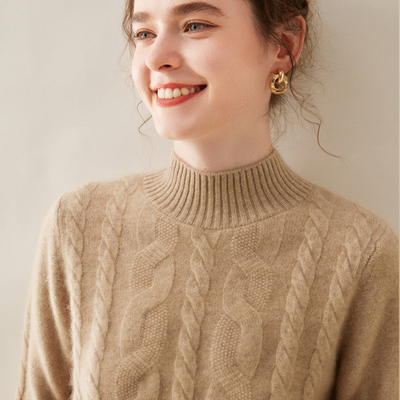 重磅加厚100%纯山羊绒衫女半高领