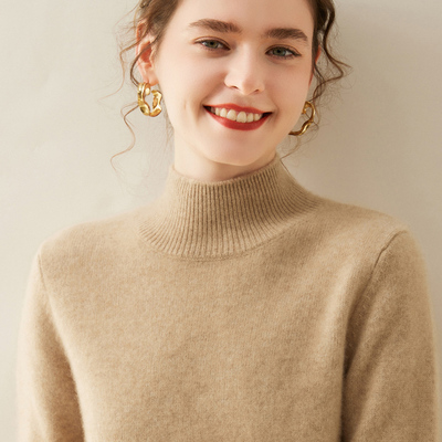 半高领~山羊绒衫女双股加厚