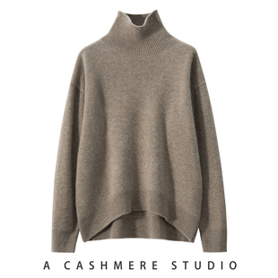王菲同款~100%纯山羊绒秋冬新款高领宽松显瘦百搭针织毛衣打底衫