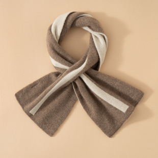 L某P同款100%山羊绒围巾女针织双层拼接撞色围脖短款交叉穿孔保暖