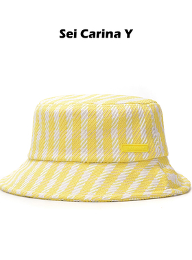 Sei Carina Y粗条纹渔夫帽女休闲帽子冰淇淋色盆帽甜美