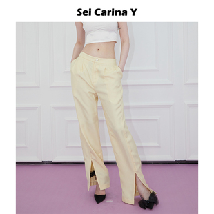 休闲裤 女夏季 薄款 Sei 子时尚 Y开衩直筒长裤 显瘦百搭裤 设计 Carina