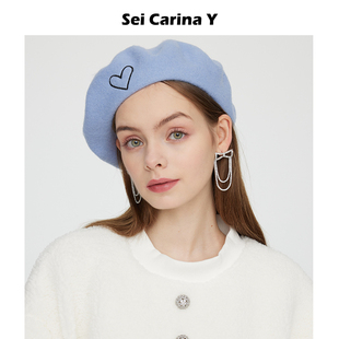 Sei Carina Y新款秋冬贝雷帽甜美百搭时尚高级画家帽女张天爱同款