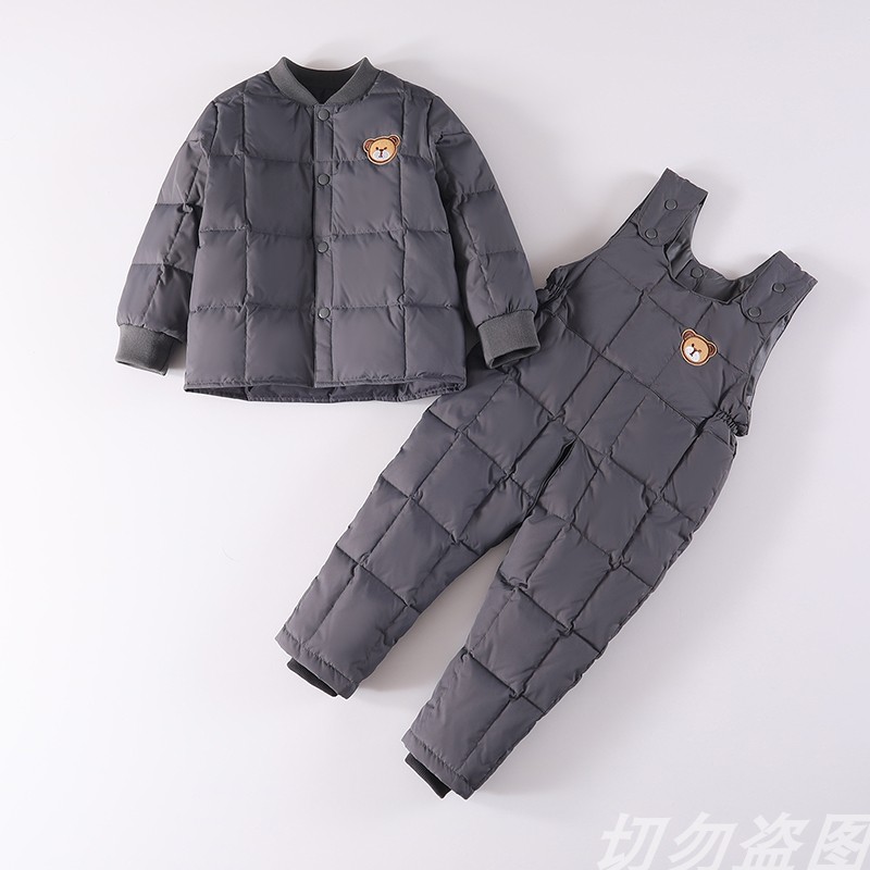 幼儿儿童男女童宝宝羽绒背带裤套装厚羽绒连体裤背带内胆小童裤子