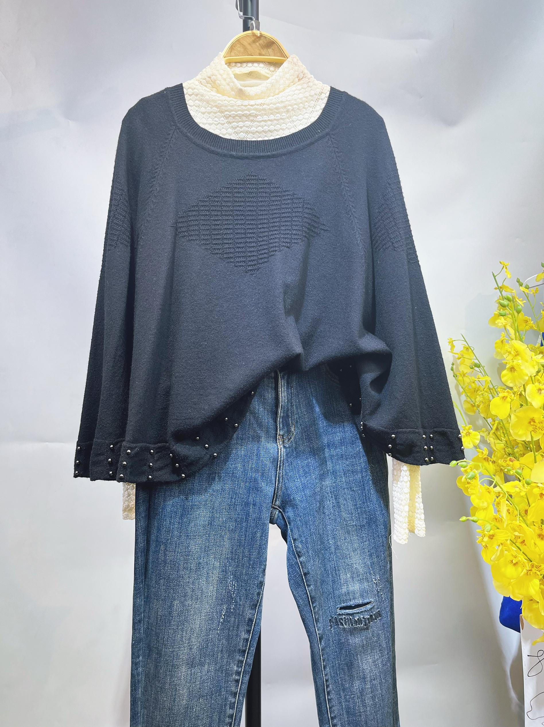 黑色针织打底衫女秋装 新款韩版短款外穿毛衣斗篷打底衫上衣