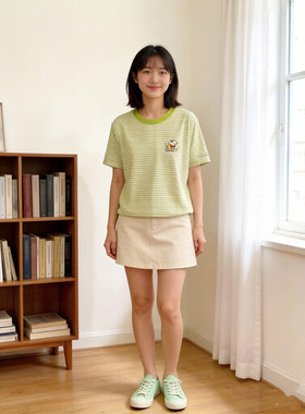 2026夏新款时尚气质通勤百搭休闲文艺范森女系条纹短袖T恤衫