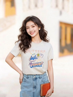 珍俏衣之庄园夏女装时尚气质通勤百搭休闲圆领短袖棉T恤 重工刺绣
