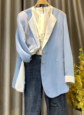 【布莱格】25春秋蓝色休闲西装大码外套通勤百搭气质显瘦减龄时尚