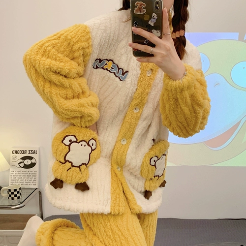 Коралловая бархатная демисезонная пижама, демисезонное флисовое термобелье, милый кардиган, коллекция 2022