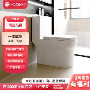 玫瑰岛超漩式静音陶瓷马桶卫生间家用抽水防臭坐便器