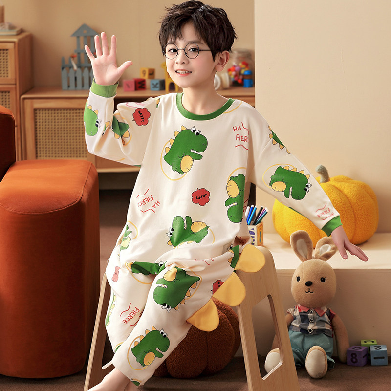 CHILDRENS PAJAMAS FOR BOYS ONE-PIECE SPRING AND AUTUMN COTTON BOYS LONG SLEEVES ONE-PIECE DINOSAUR BABY BIG CHILDRENS LOUNGEWEAR