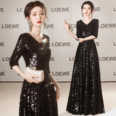 指挥钢琴主持年会走秀艺考大码 晚礼服装 长裙 黑色合唱演出长款 新款