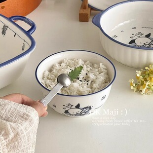 高颜值餐具可爱饭碗个人专用陶瓷碗汤碗大号家用水果碗双耳泡面碗