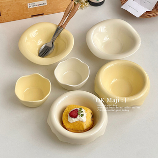 奶油风餐具高颜值沙拉碗ins酸奶碗可爱陶瓷早餐甜品碗燕麦麦片碗