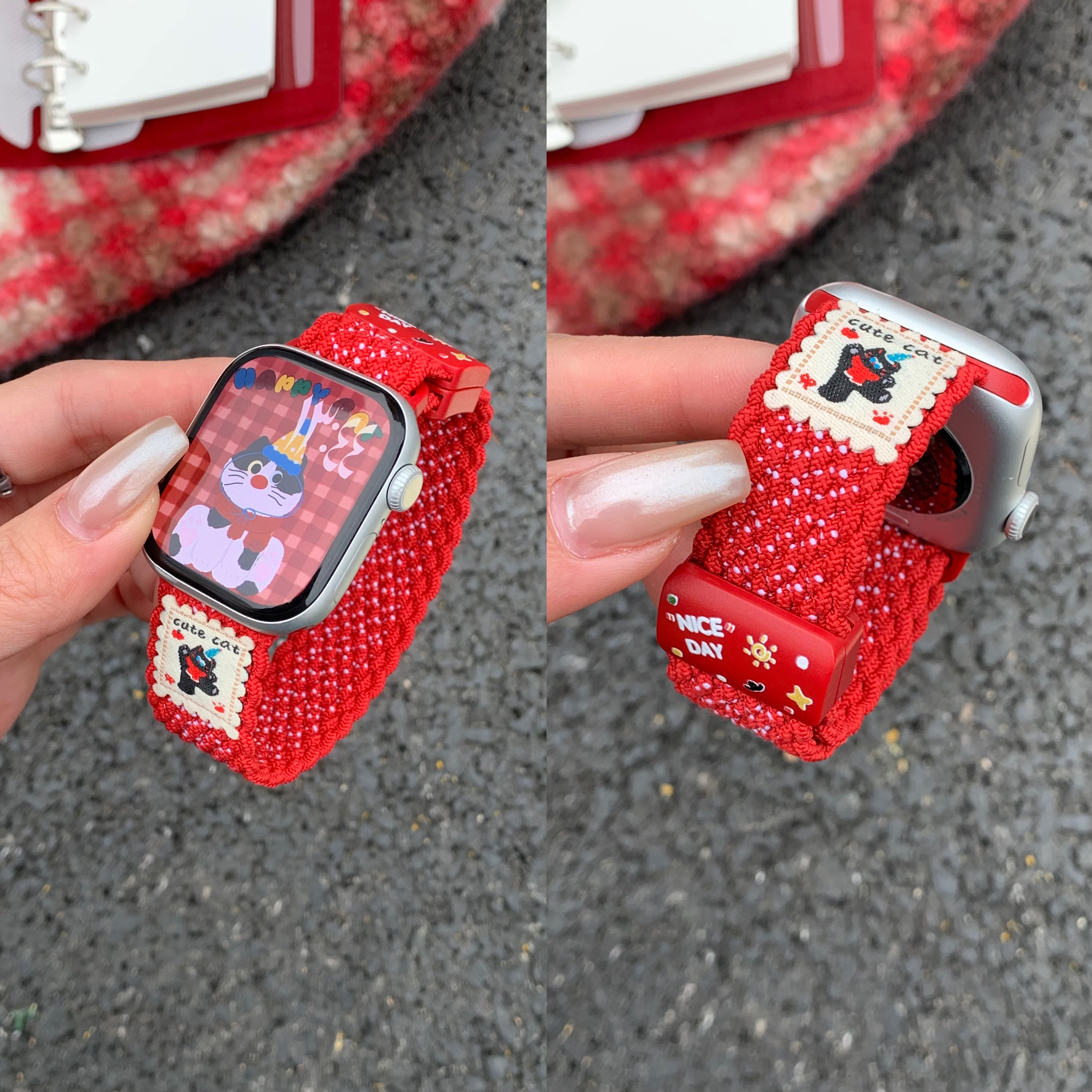 适用小手腕苹果s11手表S10表带iwatchs9华强北磁吸编织学生手表带