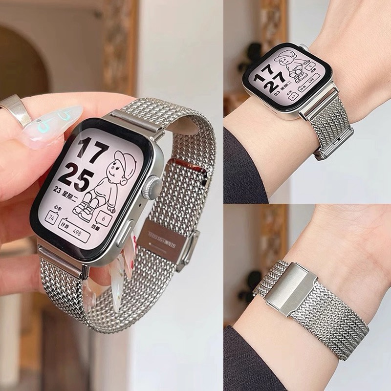 适用华强北手表小蛮腰麦穗卡扣iwatch10夏天金属高级感女S98表带7