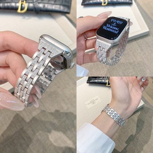 适用35MM华强北CD12Max手表带SE鎏金闪钻金属APPLEWATCH10苹果S11