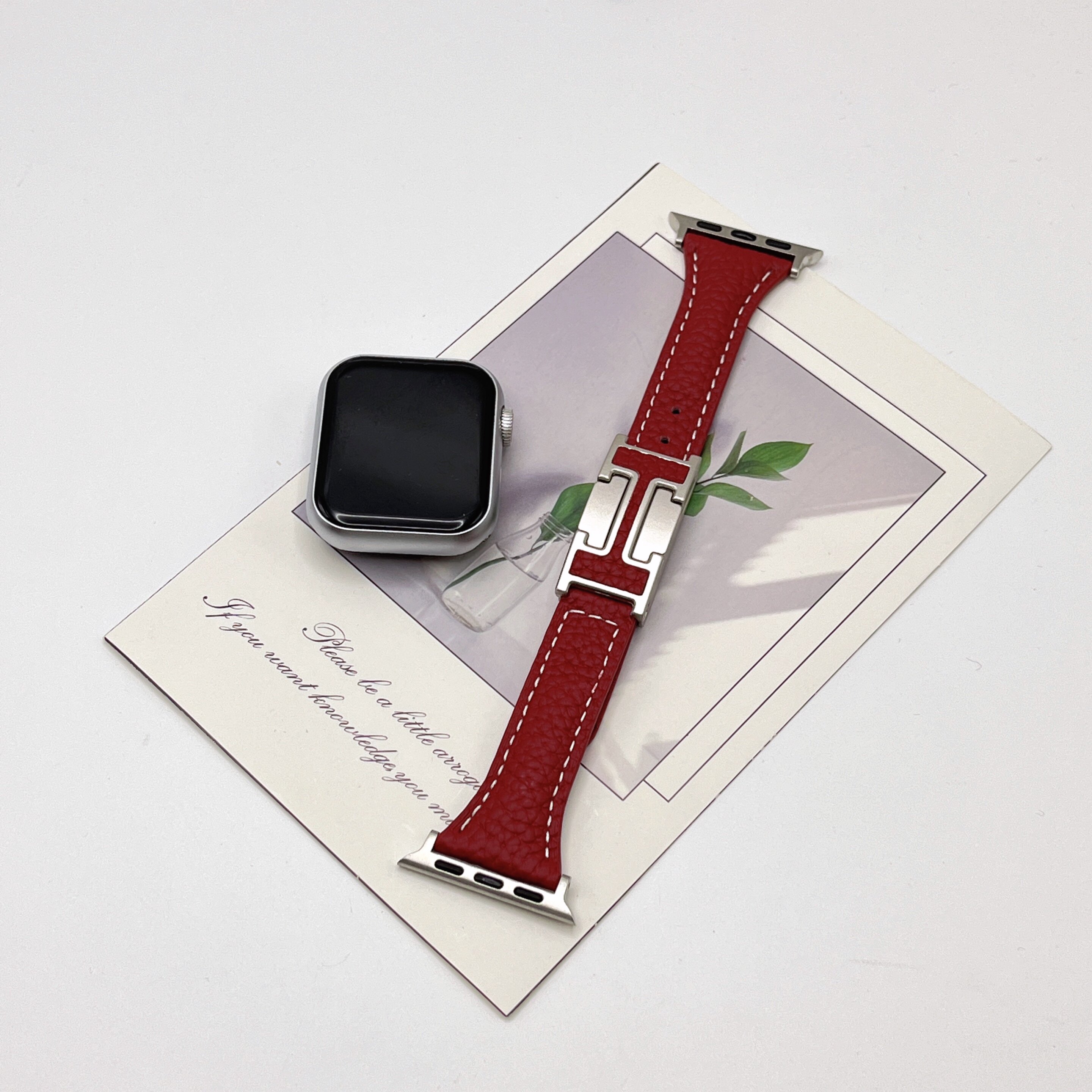 华强北cd12适用APPLEWATCH苹果s10真皮荔枝纹H扣HK11ProMax手表带
