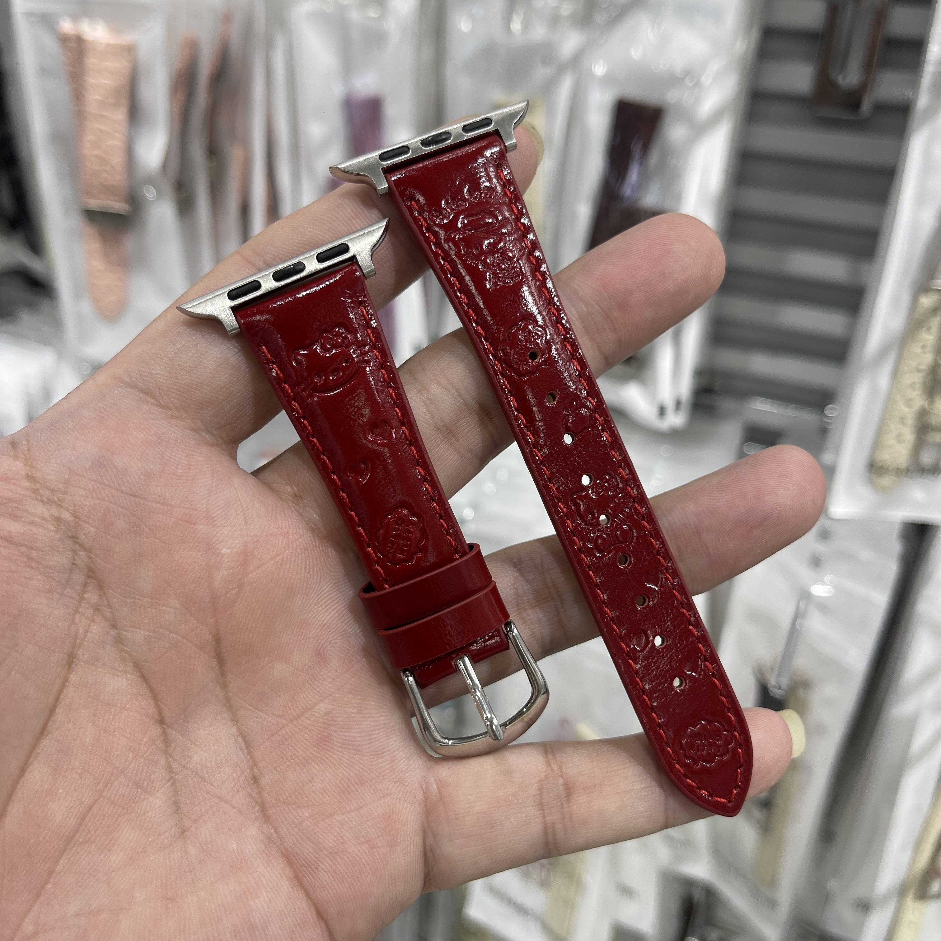 适用于苹果手表s10表带iwatch987代秋冬马油KT猫纹真皮applewatch