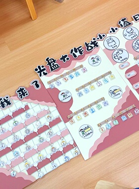 幼儿园值日生光盘行动小班签到墙打卡环创挂牌粉色系进区域规则牌