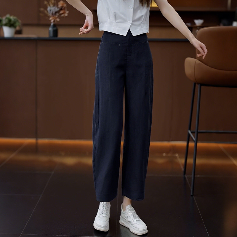 女士后松紧腰设计休闲窄版直筒裤