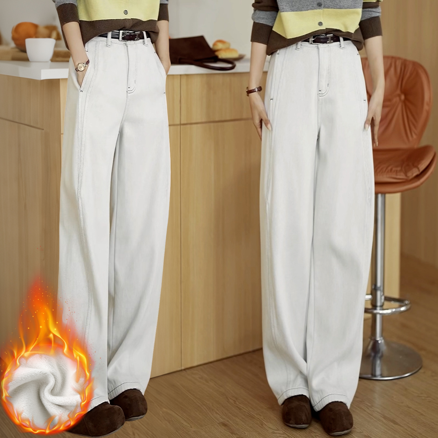 高腰显瘦直筒阔腿裤女百搭牛仔裤